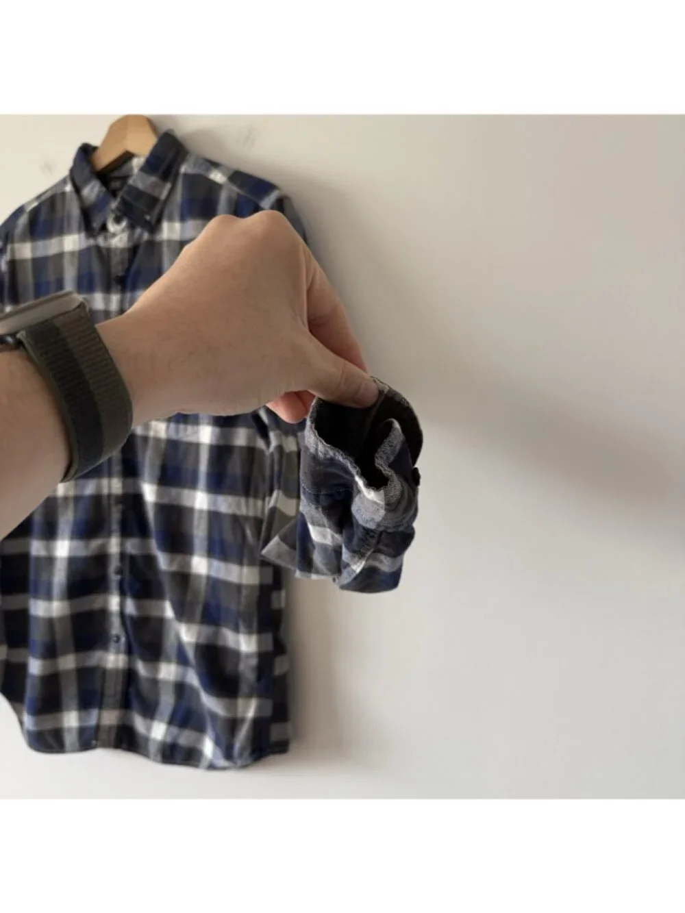 Banana Republic Luxe Flannel Slim-Fit‎ Men's Blue Plaid Shirt Sz M Preppy Casual